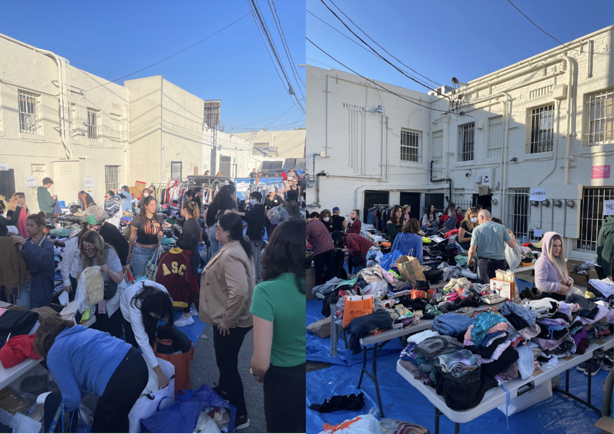 Volunteers sort donated clothing at COOP+